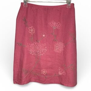 Boden Rose Embroidered Linen A-Line Skirt Size 14